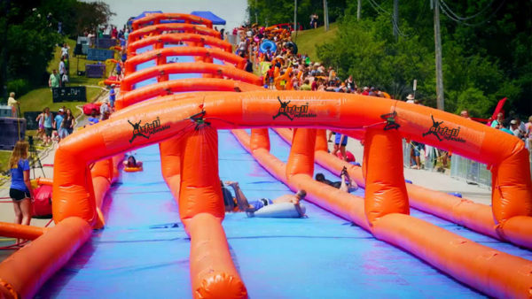 Giant water slide for streets