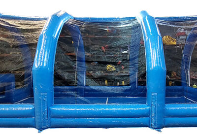 Inflatable football pitch covered